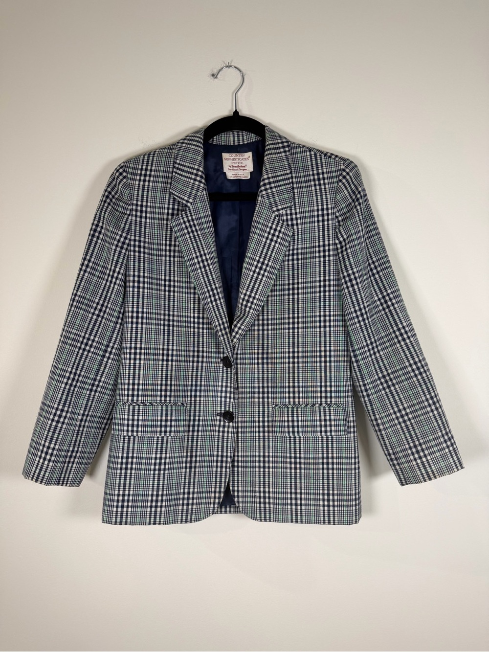Pendleton Navy and White Plaid Blazer
